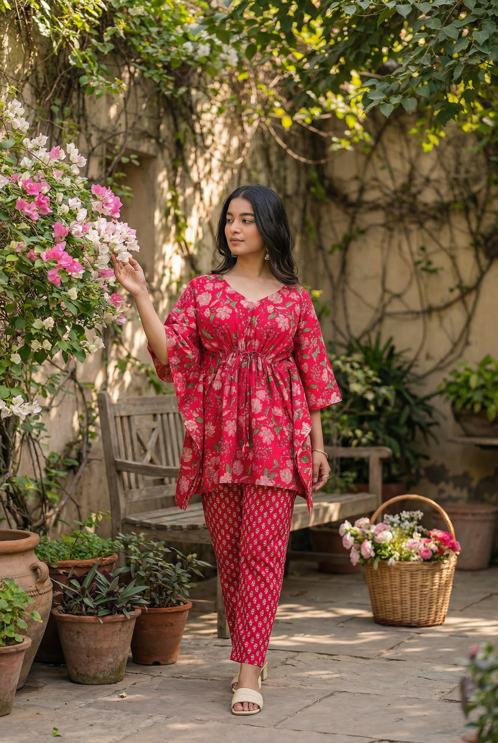 Pink Blossom Kaftan Coord Set