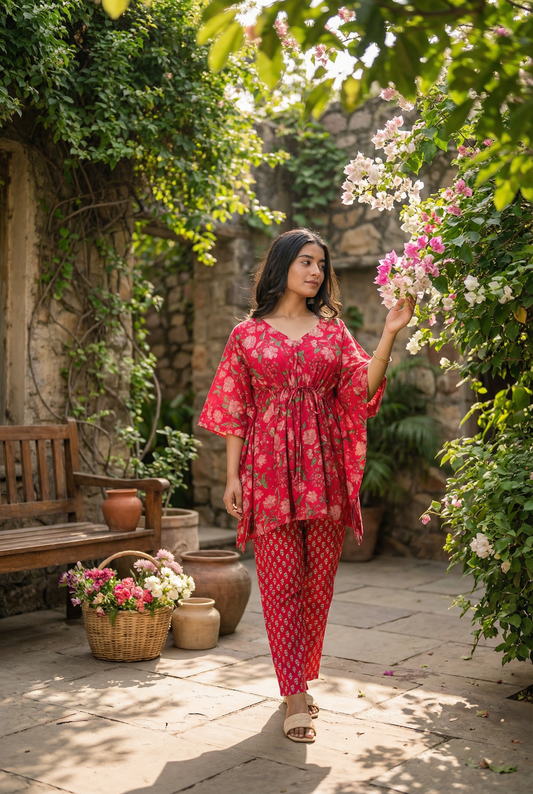 Pink Blossom Kaftan Coord Set