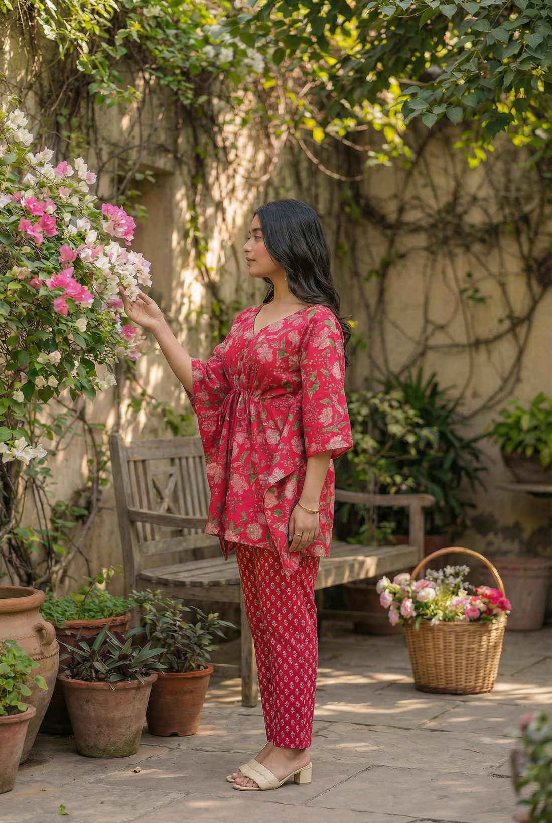 Pink Blossom Kaftan Coord Set