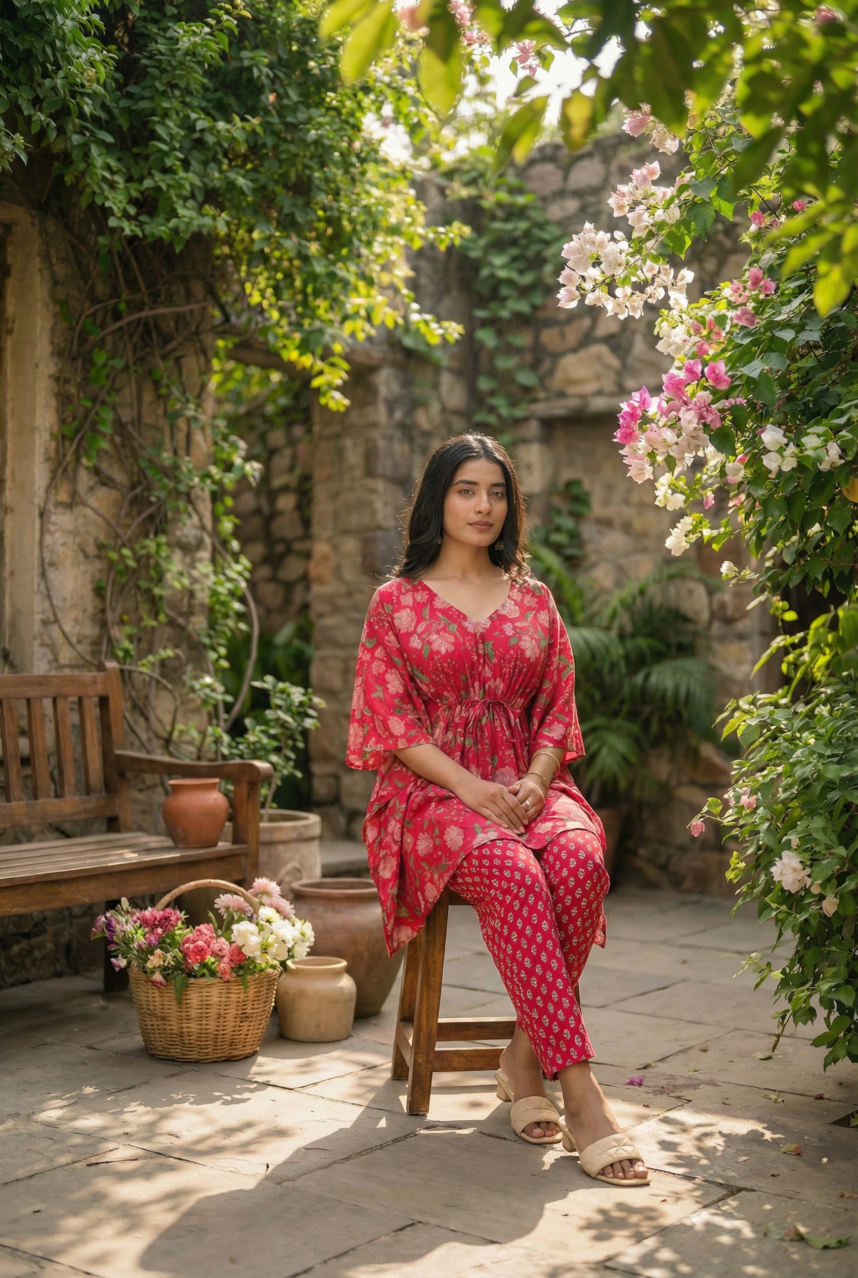 Pink Blossom Kaftan Coord Set